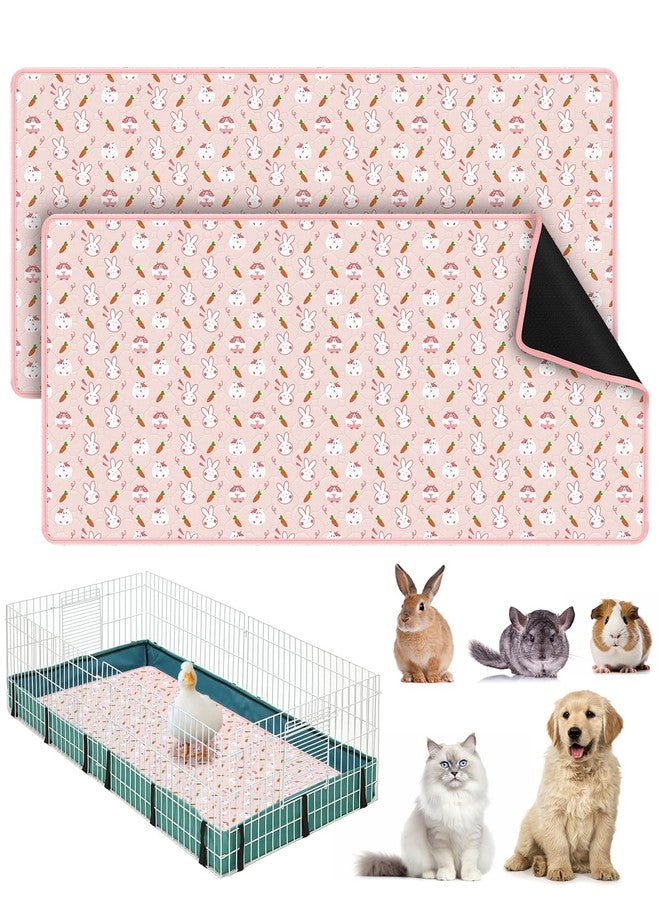 Bissap 2 Packs Guinea Pig Cage Liners, 47''X24'' Washable Guinea Pig Pee Pads Non Slip Reusable Fast and Super Absorbent Bedding for Small Animals Rabbit Hamster Chinchillas Rat - Pink - Image 1